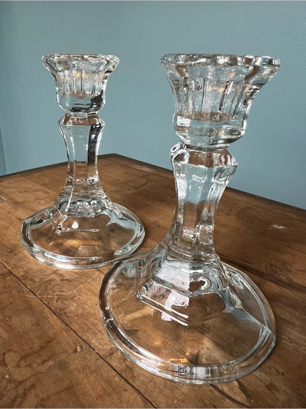 Vintage Clear Faceted Glass Candlestick Holders Set of 2
